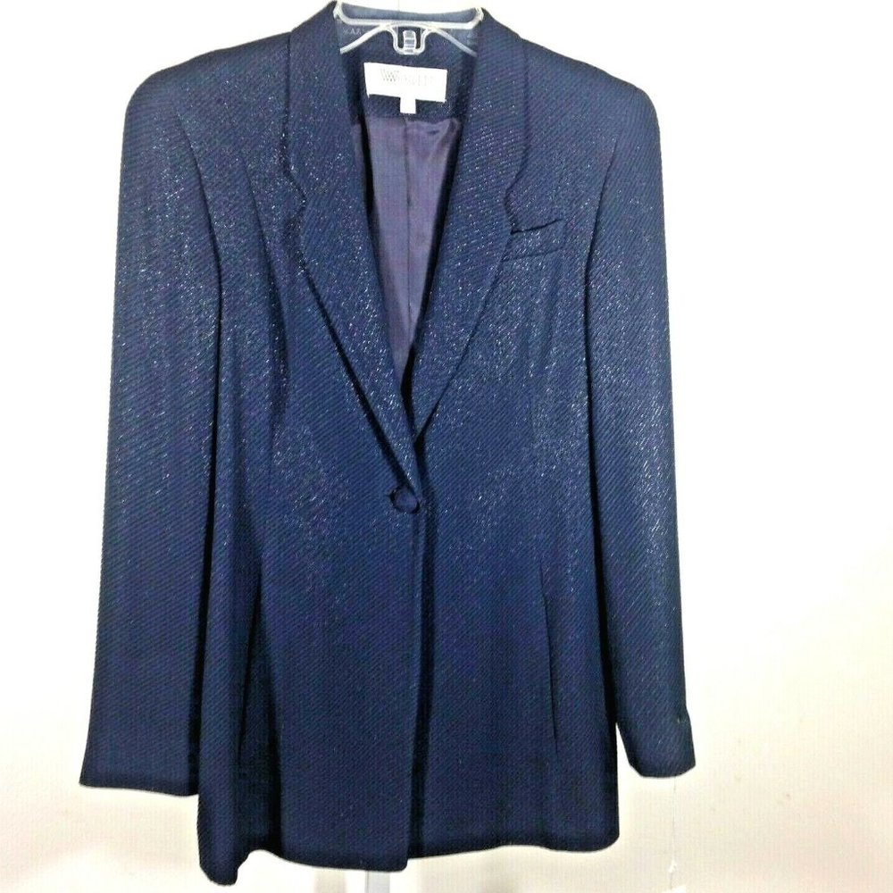 Vintage Worth Petites Blazer 4P Deep Indigo Shimmer Lined NWT